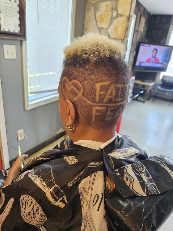 Client fresh out of the chair at Shawn Cutz
